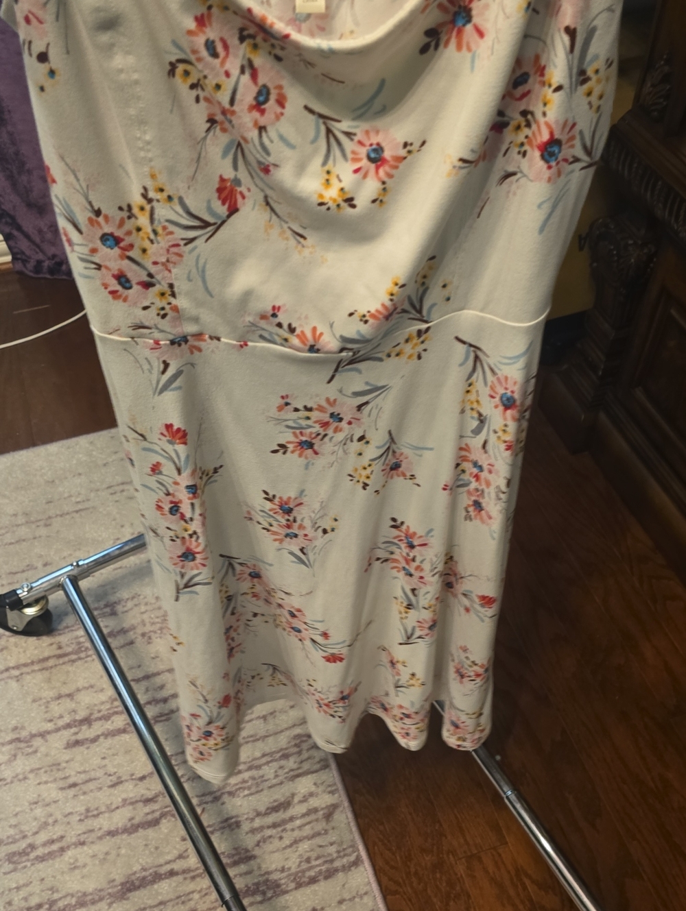 nine britton Cream Midi Dress with Pink & Blue Floral Print